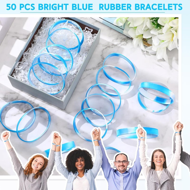 Liliful 50 Pcs Plain Silicone Rubber Bracelets Elastic Rubber Wristbands Blank Colored Bracelet Sports Bands for Stretch Wristband Wrist Bands for Women Men Party Gifts(Blue and White) - Image 3